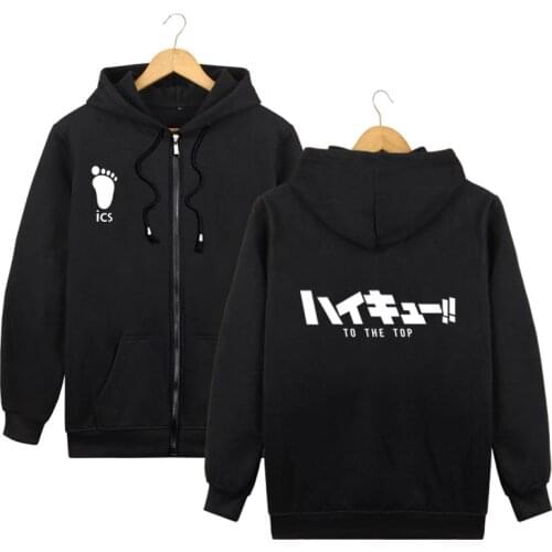Haikyuu!! Karasuno Hinata Shoyo Hooded Hoodie Cosplay Costume Haikiyu Men Women Fashion Black Sweatshirt Jacket