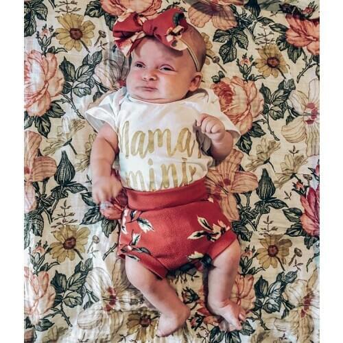 Newborn Baby Girl Cotton Ruffled Short Sleeve Bodysuit Tops + Floral Shorts Baby Girl Clothes Set