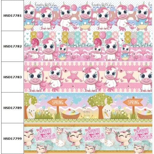 HSDCraft Hot 25MM 10 Yards Easter Unicorn Mini Toxica Cartoon Printed Grosgrain Ribbon DIY Handmade Hair Accessories Material