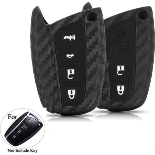 Jingyuqin Carbon Fiber Patten Silicone Car Key Shell For Hyundai Solaris ix35 ix45 Accent Elantra Santa Fe 3 Buttons Accessories