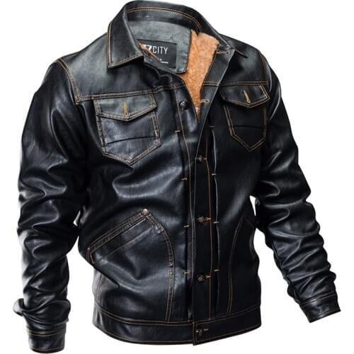 New Winter Pilot Leather Bomber Jacket Men Military Autumn Thick Warm Multi-Pocket Flight Faux Jacket Male Fleece Coat Outwear