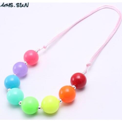 MHS.SUN Fashion Beads DIY Jewelry Kids Acrylic Bubblegum Rainbow Necklace Adjustable Rope Necklace for Child Girls Accessories