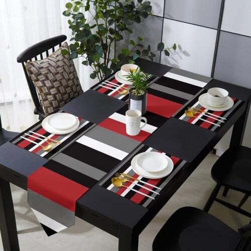 Red Black White Stripes Geometric Table Runner and Placemat Set Table Flag Table Mats for Modern Home Party Wedding Decoration
