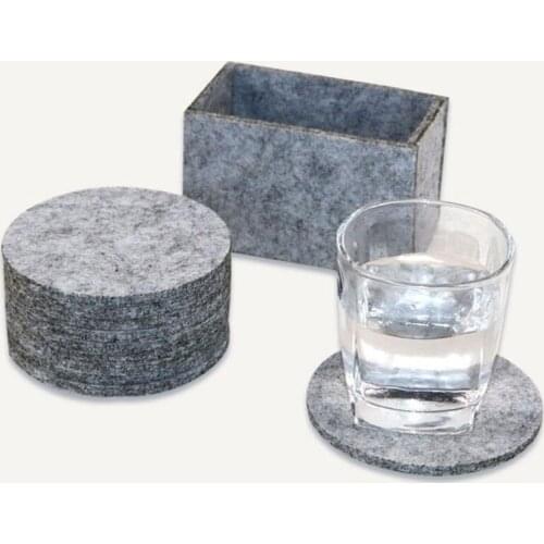 8PCs/set Felt Drink Coasters Set with Box Placemat Cup Mat Pad Holder Light Gray/Dark Gray SCVD889