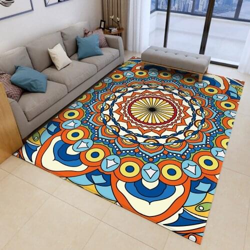 Anti-slip Rug Mandala Style Printed Soft Round Rectangle Flannel Carpet Flower Carpet For Living Room Floor Mat For Home Decor
