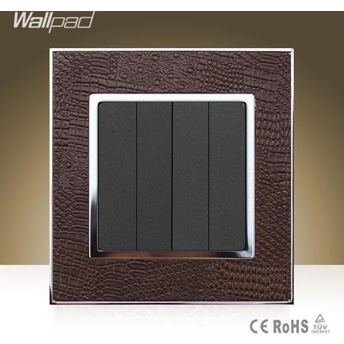 New Arrival Wallpad Modula 4 Gang 2 Way Goats Brown Leather 110V-250V Double Control 4 Gang Push Button Switch Free Shipping