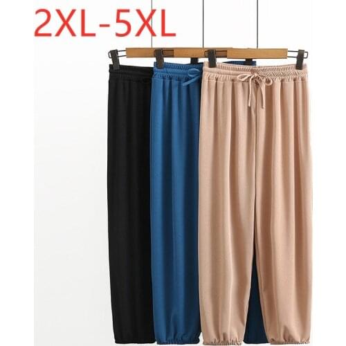 New 2021 Ladies Spring Summer Plus Size Cropped Pants For Women Large Slim Casual Khaki Elastic Viscose Trousers 2XL 3XL 4XL 5XL