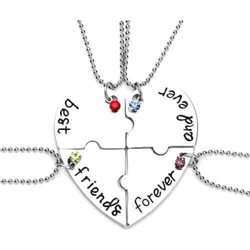 4 pieces / set "Best friends forever and forever" BFF Friends Necklace Set 4 Pieces Heart Shape Puzzle Pendant Necklace Jewelry