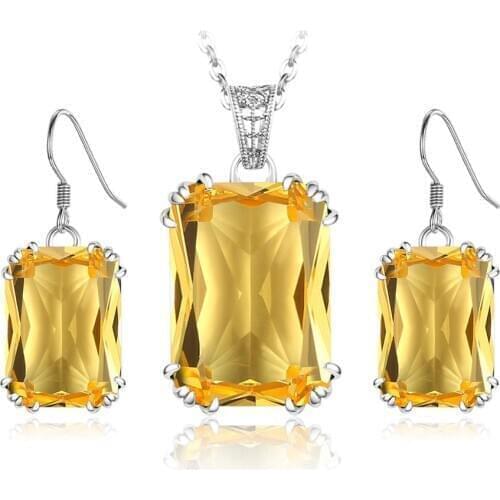Genuine 100% Real Silver 925 Jewelry Sets For Women Pendants Drop Earrings Yellow Citrine S925 Pendant Luxury Creative Jewelry