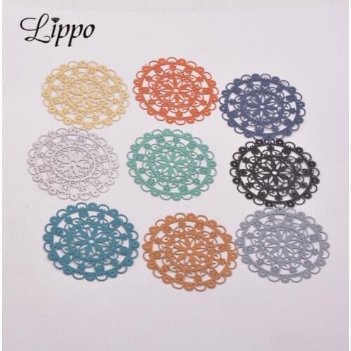 30pcs AB5144 40mm Laser Cut Big Round Charms Connector Brass Black White Pendants Jewelry Drop Earrings Accessories