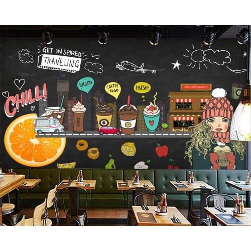 Custom wallpaper 3d hand-painted blackboard fruit coffee shop background wall restaurant burger milk tea shop mural papier peint