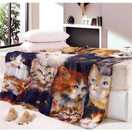 Hot 3D Cute Cat Printed Microfiber Plush Sherap Nap blanket Sofa Boys Bedding Soft Cartoon Throw Blanket for Kids Beach Towel