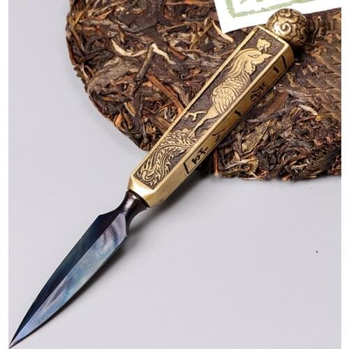 Puer Tea Knife Handmade Steel Copper Vintage Knife Chinese Kung Fu Tea Set Teaware Accessories Cutter for Pry Tea Collection Art