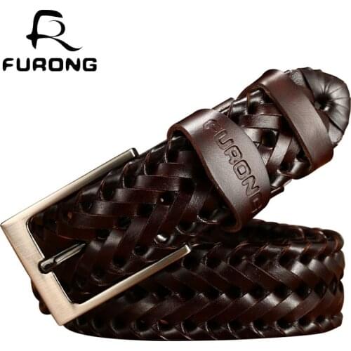 Weave Pipe Strong Belts Luxury Unisex Blets Solid Color Belt Knitted Woven Genuine Leather Pin Bucket Luxury Strap Belts