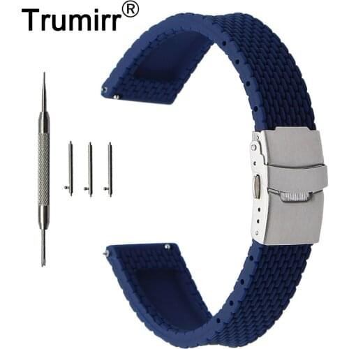 Quick Release Silicone Rubber Watchband 20mm for Garmin Vivomove Stainless Steel Safety Buckle Strap Wrist Belt Bracelet + Tool