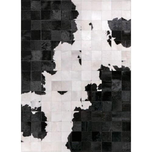 Luxury cowhide skin fur patchwork rug 140x200cm, black and white mixed living room carpet decorative dining room floor mat FS