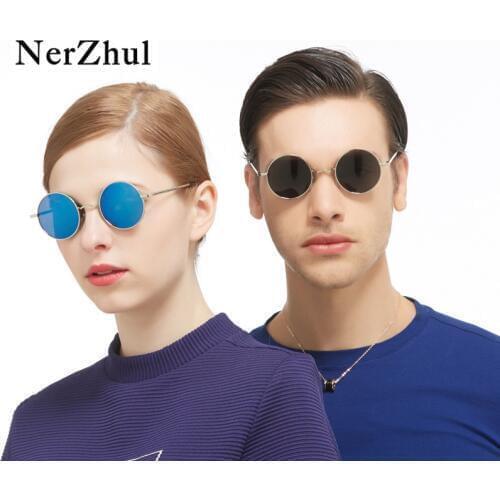 Fashion Blue Unisex Polarized Sunglasses Retro Black Round Sunglasses Man Women Vintage Gothic Silver Sun Glasses Male Female