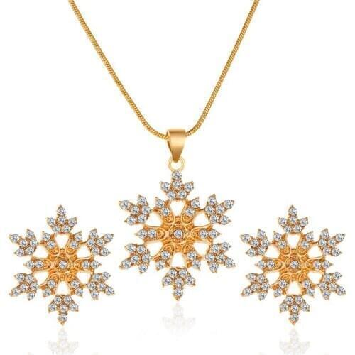 Rhinestone Crystal Snowflake Jewelry Set Pendant Necklace Stud Earrings Fashion Snowflake Jewelry Women Valentines Day Gift