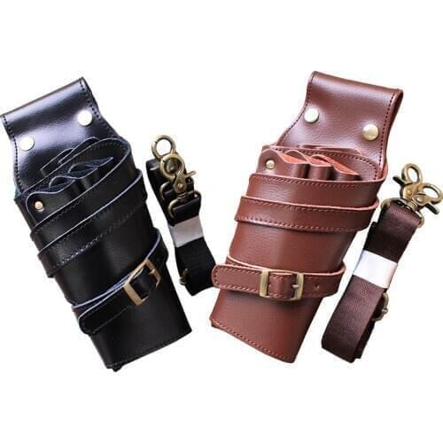 Scissors Bag Genuine Leather Hair Care Tools Salon Barber Holster Toolkit Hairdressing Pockets Pouch Bags Adjustable Strap Belt