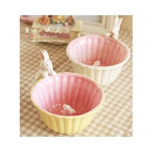 Super 'birthday gift to receive cartoon dessert plate tube of small basin of lovely ceramic bowl of cereal bunny snack bowls