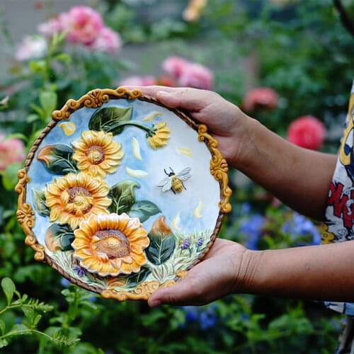 Vintage Hand Painted Sunflowers Decorative Plate Ceramic Wall Holder Hanging Wedding Gifts Table Living Room Home Decor