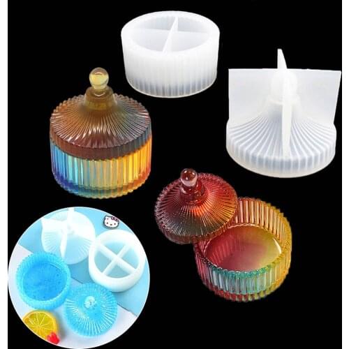 High Quality Round Stripe Storage Jewelry Box DIY Crystal Epoxy Resin Mold Silicone Storage Box Mold Jewelry Making Tools