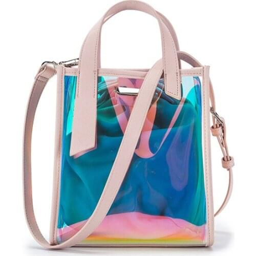 High quality clear laser PVC transparent hand bag pouch set shoulder bag clear holographic hand bags