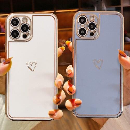 Electroplated Love Heart Camera Protection Phone Case For iPhone 12Pro 12 11 Pro Max XR XS Max X 7 8 Plus 11 Plating Bumper Case
