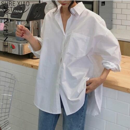 Women White Shirt Cotton 2021 Spring Autumn Vintage Ladies Tops Long Sleeve Casual Turn-down Collar Womens Loose Blouses 11456