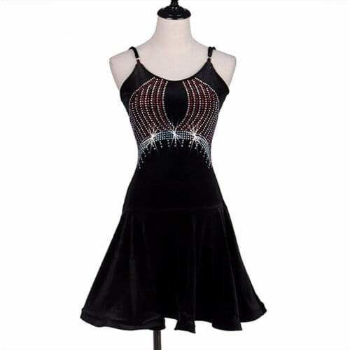 Standard Latin Dance Dresses For Ladies Black Color Backless Braces Diamond Skirts Woman Professional Ballroom Stage Suit Q11148