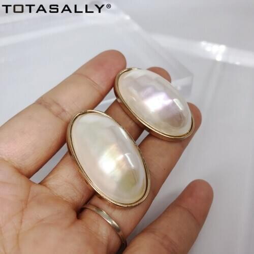 TOTASALLY New Big Earrings for Women Fashion Retro Simulated Oval Pearl Stud Earrings Lady Statement Earring Gifts Dropship