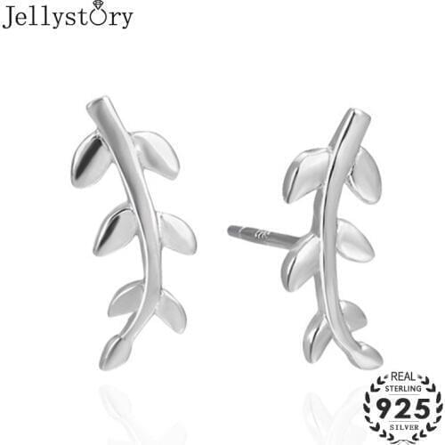 Jellystory Trendy Earrings 925 Sterling Silver Jewellery Leaf Shaped Stud Earring for Women Fashion Jewelry Weddings Party Gifts