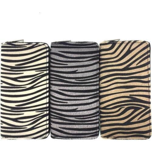 Kandra Personalized Women Wallet Long Clutch Zebra Print Fur Leather Pony Hair Purse Colorful Stripped Credit Card Wallet 2019