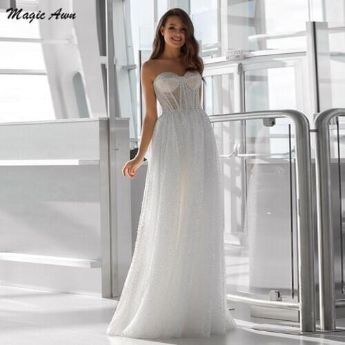 Magic Awn Sparkly Sequins Wedding Dresses Boho Sweetheart Illusion A-Line Shiny Mariage Gowns For Women Vestidos De Novia