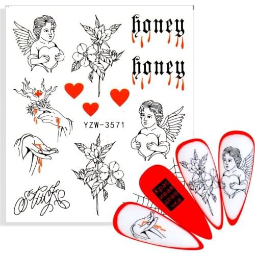 1 Sheet Angel 3D Back Glue Nail Art Sticker Flower ABC Letter Nail Decoration DIY Adhesive Decal Nail Ornament Stickers