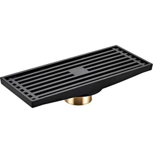 1pc Bathroom Grille Shower Drain Floor Drain Trap Waste Grate Grid Strainer Brass Black 83*200MM