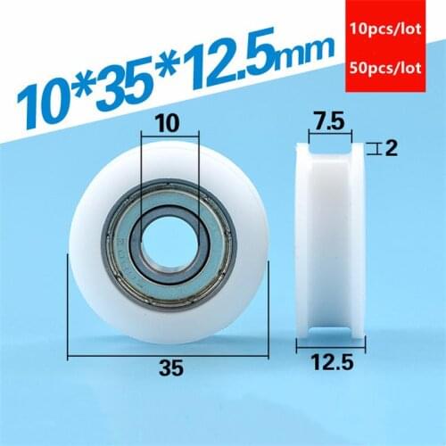 10pcs/50pcs 10*35*12.5 mm Nylon coated plastic H type groove pulley POM roller guide wheel 6000ZZ 10x35x12.5