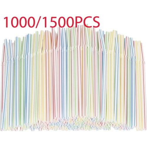 1000/1500Pcs Bendable Plastic Stripes Drinking Disposable Beverage Straws Wedding Decor Mixed Colors Party Supplies