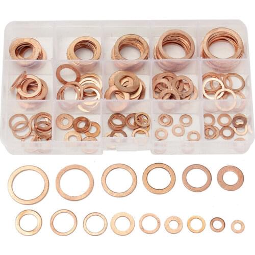 150pcs 15 Size Assorted Solid Copper Crush Washers Seal Flat Oil Brake Ring Kit