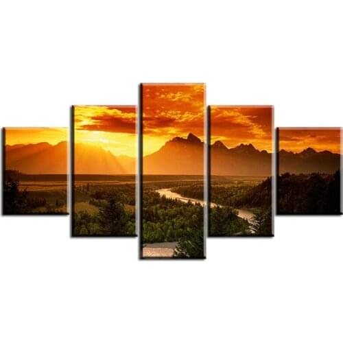 5 pcs one set landscape-sunset-scenery NO FRAME Oil Painting Canvas Prints Wall Art Pictures For Living Room Decorations