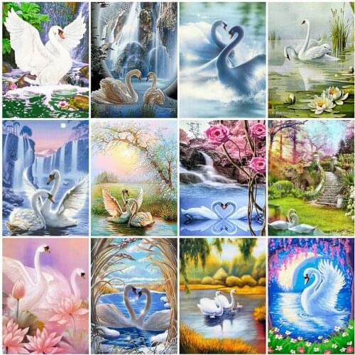 5D Diamond Painting Swans Full Square/Round Diamond Embroidery Cross Stitch Animals Picture of Rhinestones Mosaic Home Decor