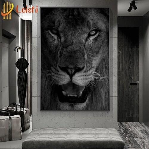 Diamond Painting Black and white artistic lion Animal Full Square Round Drill Embroidery Colorful Handmade Home Decor Craft