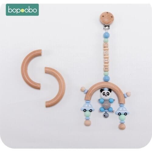 Bopoobo 1pc Three holes Baby Wooden Teether Semi Ring Beech 96mm Wooden Unicorn Teething For New Born Toys Play Gym Diy Teethers