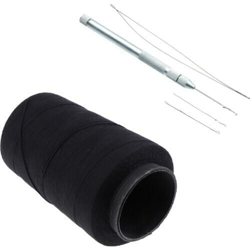Black Hair Weaving Sewing Thread With Latch Hook Needles For Wigs Microbeads
