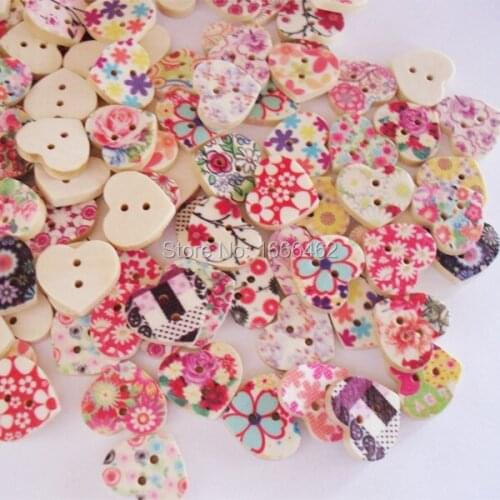 Wood Sewing Button Scrapbooking Heart At Random Two Holes 16mm x 18mm, 100 PCs 2015 new