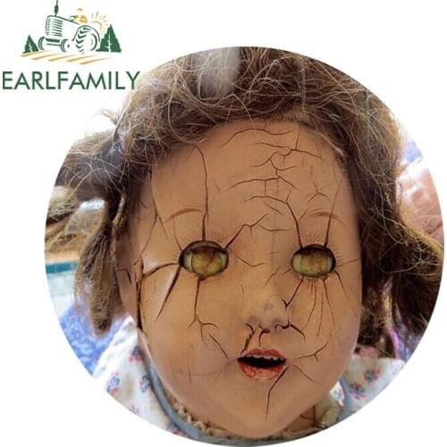 EARLFAMILY 13cm x 12.8cm for Creepy Doll Head Car Truck Decal Bumper Window DIY Stickers Fashion Occlusion Scratch Anime Decor