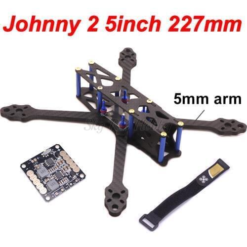 Johnny 2 5inch X5 227 wheelbase 227mm Pure Carbon Fiber FPV Quadcopter Frame with 5mm Arm / 5V 12V PDB for RC Racing Drone 220mm