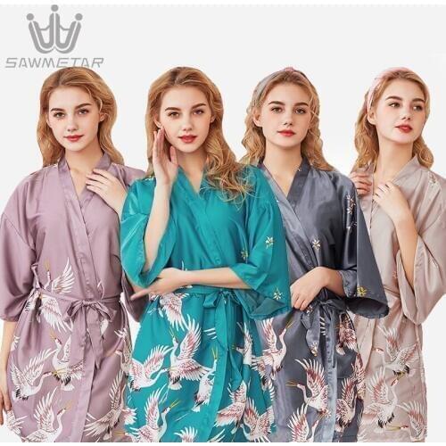 Satin Night Robe Sexy Large Size Lace Bathrobe Perfect Wedding Bride Bridesmaid Robes Fashion Dressing Gown For Women
