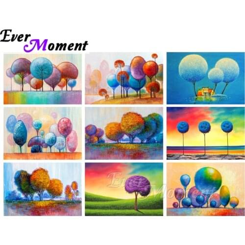 Ever Moment Diamond Painting Art Kit Colorful Tree House 40*60cm Cross Stitch Diamond Embroidery Mosaic Painting Home ASF2308