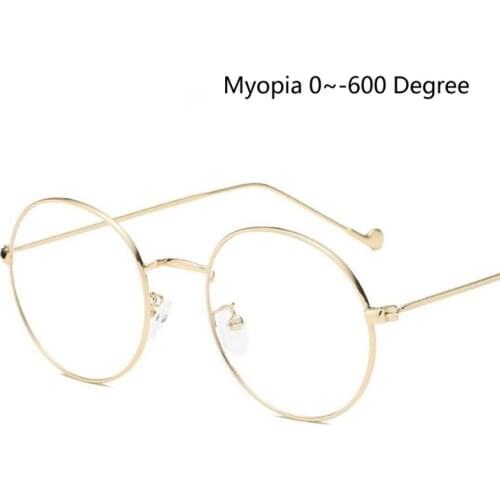 Round Women Myopia Glasses Finished Ladies Vintage Metal Oval Prescription Eyelasses Men -1.0 -1.5 -2.0 -2.5 -3.0 To -6.0